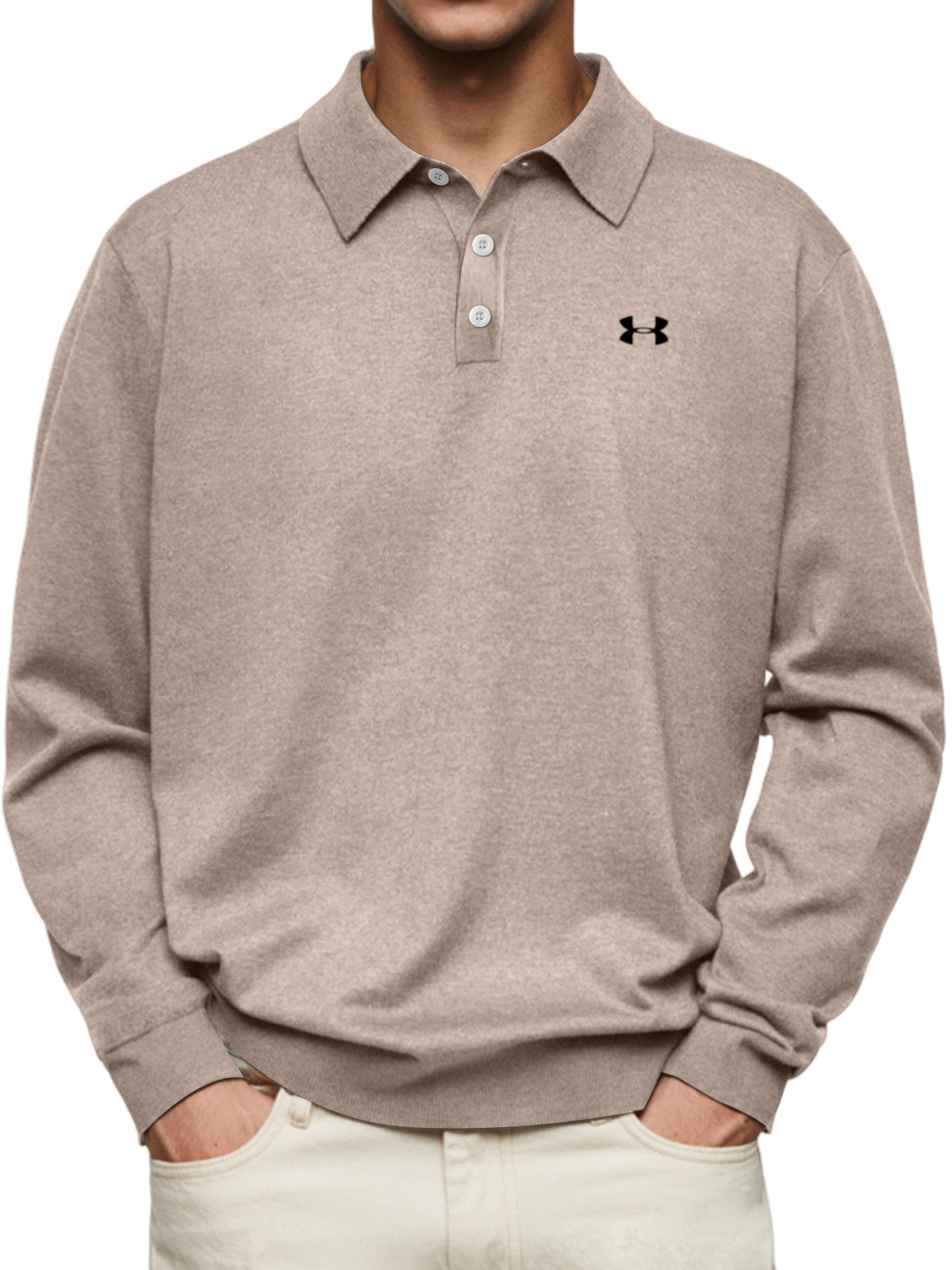 Men's Casual Comfortable Solid Color Lapel Long Sleeve Polo Shirt