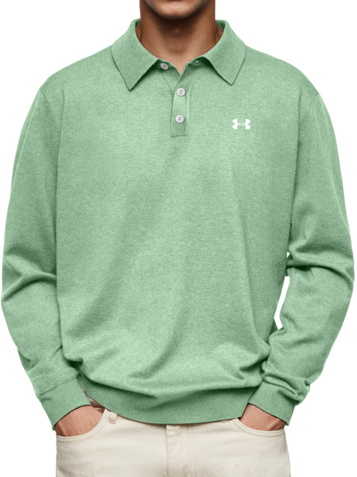 Men's Casual Comfortable Solid Color Lapel Long Sleeve Polo Shirt