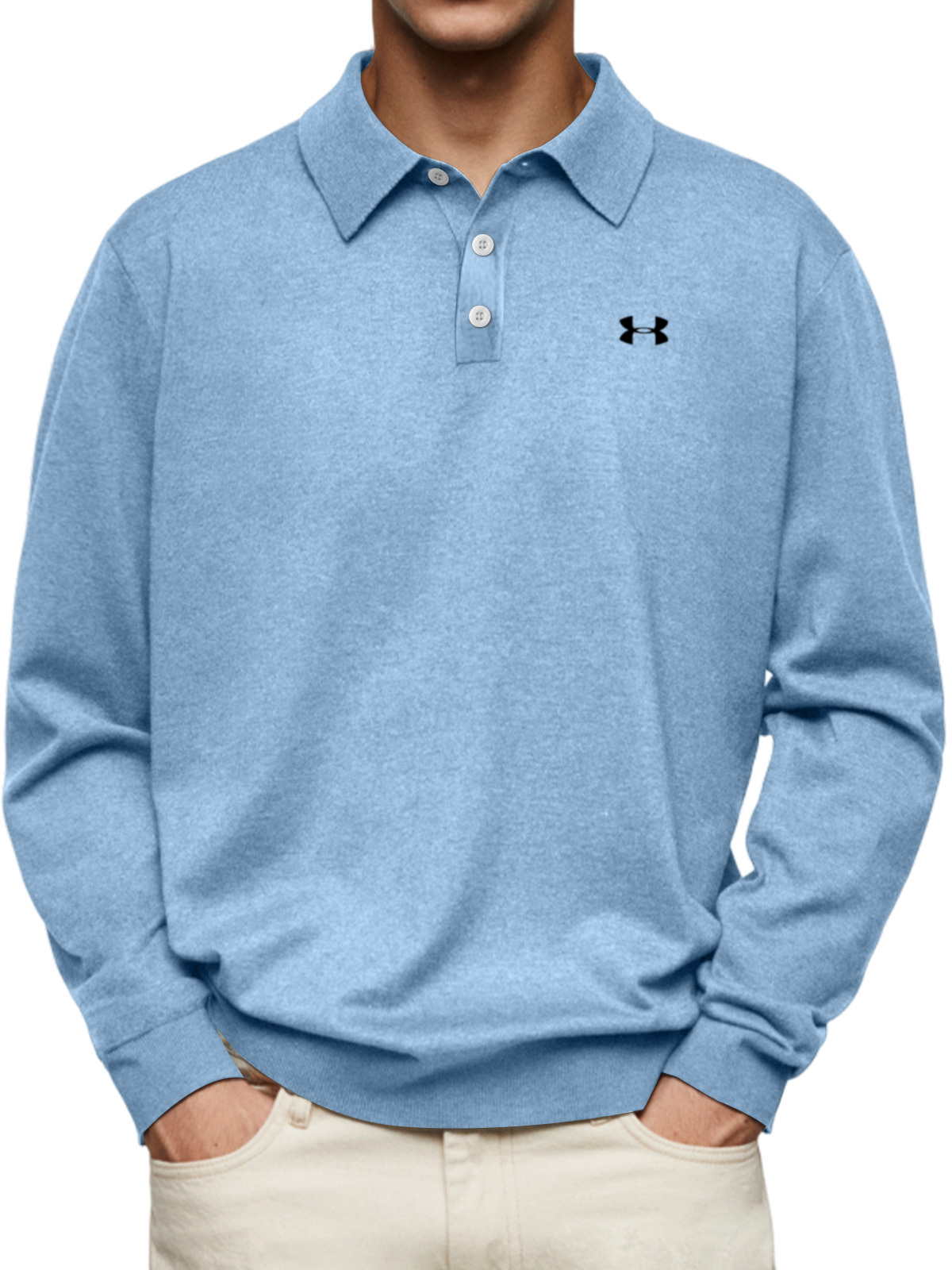 Men's Casual Comfortable Solid Color Lapel Long Sleeve Polo Shirt