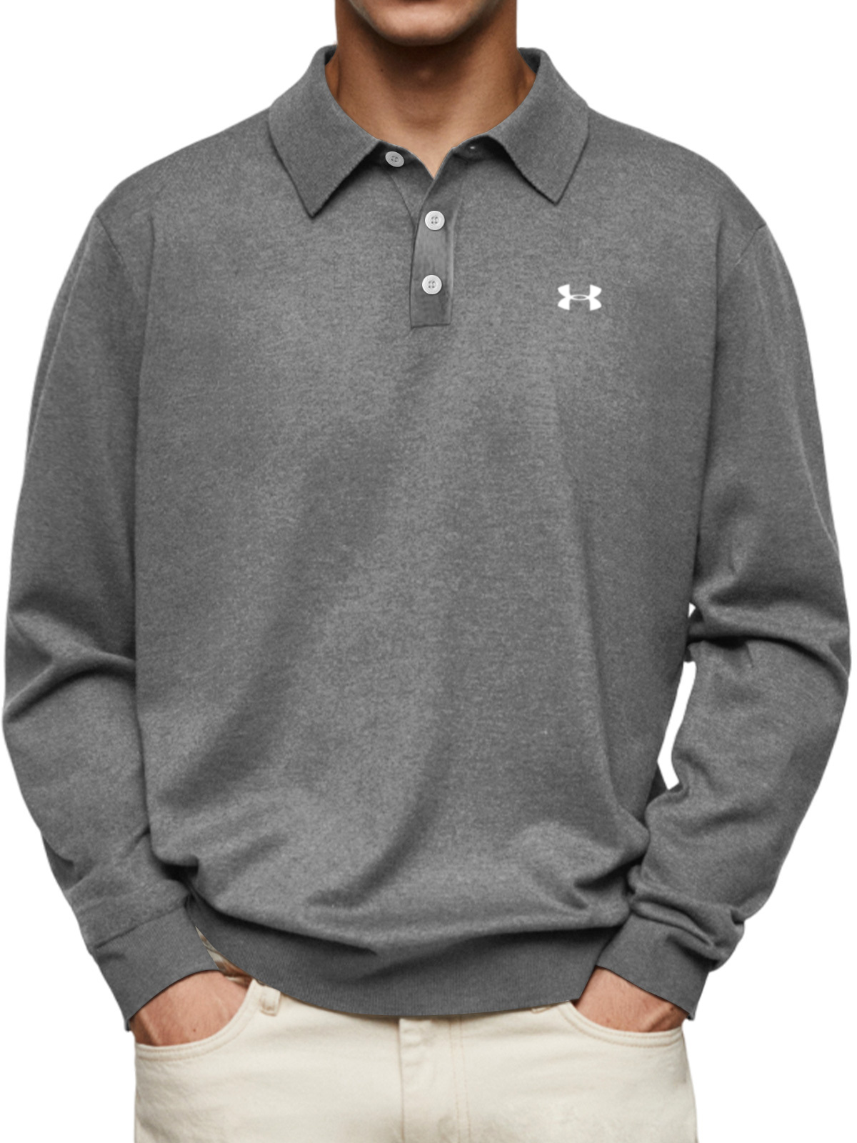 Men's Casual Comfortable Solid Color Lapel Long Sleeve Polo Shirt