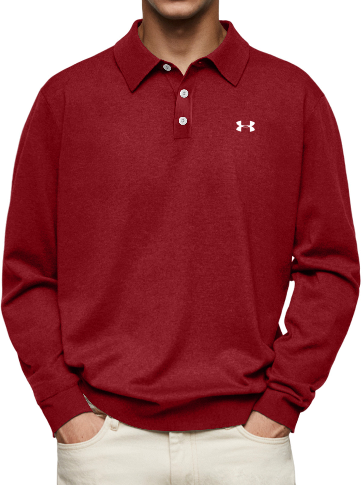 Men's Casual Comfortable Solid Color Lapel Long Sleeve Polo Shirt