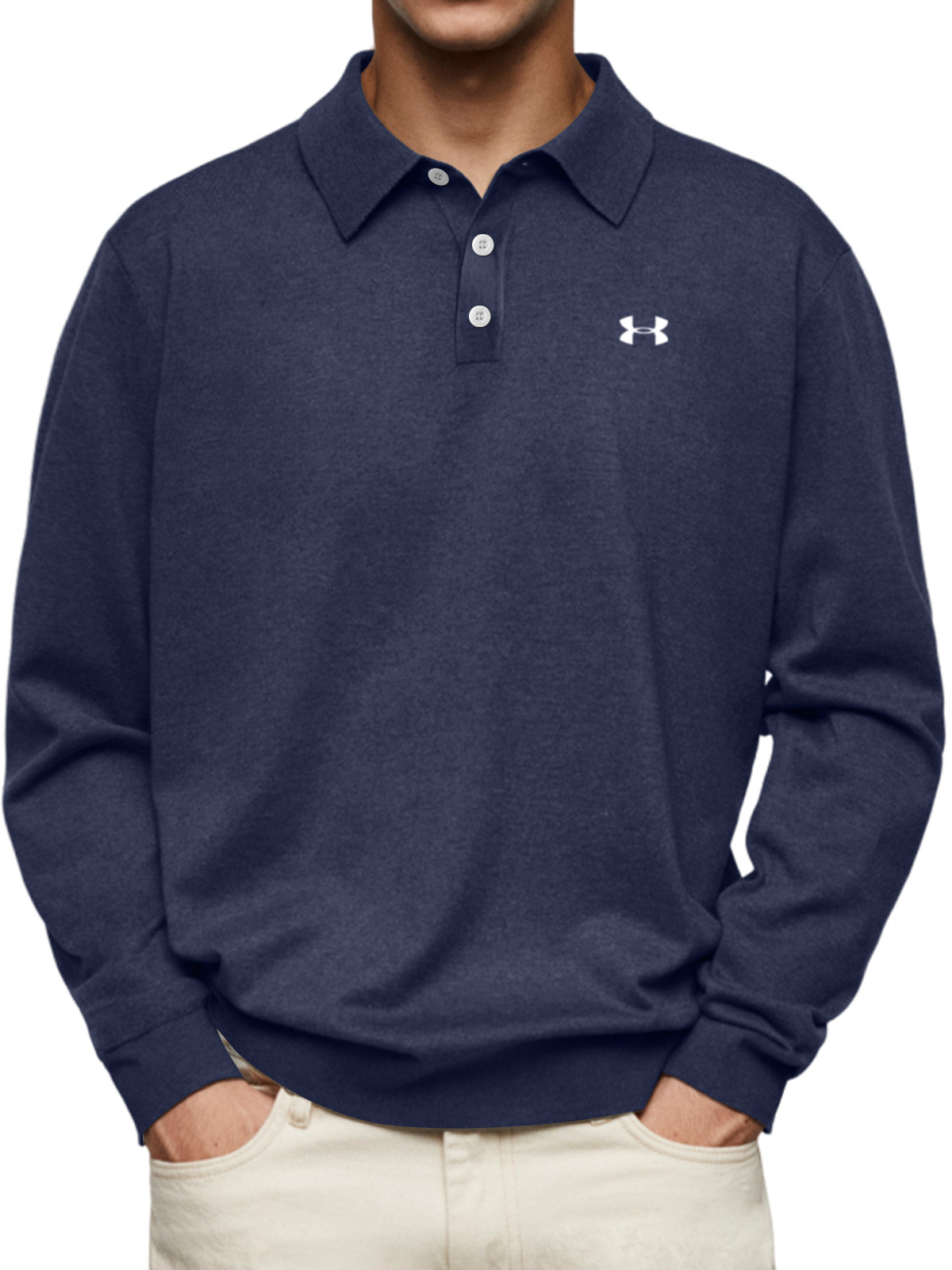 Men's Casual Comfortable Solid Color Lapel Long Sleeve Polo Shirt