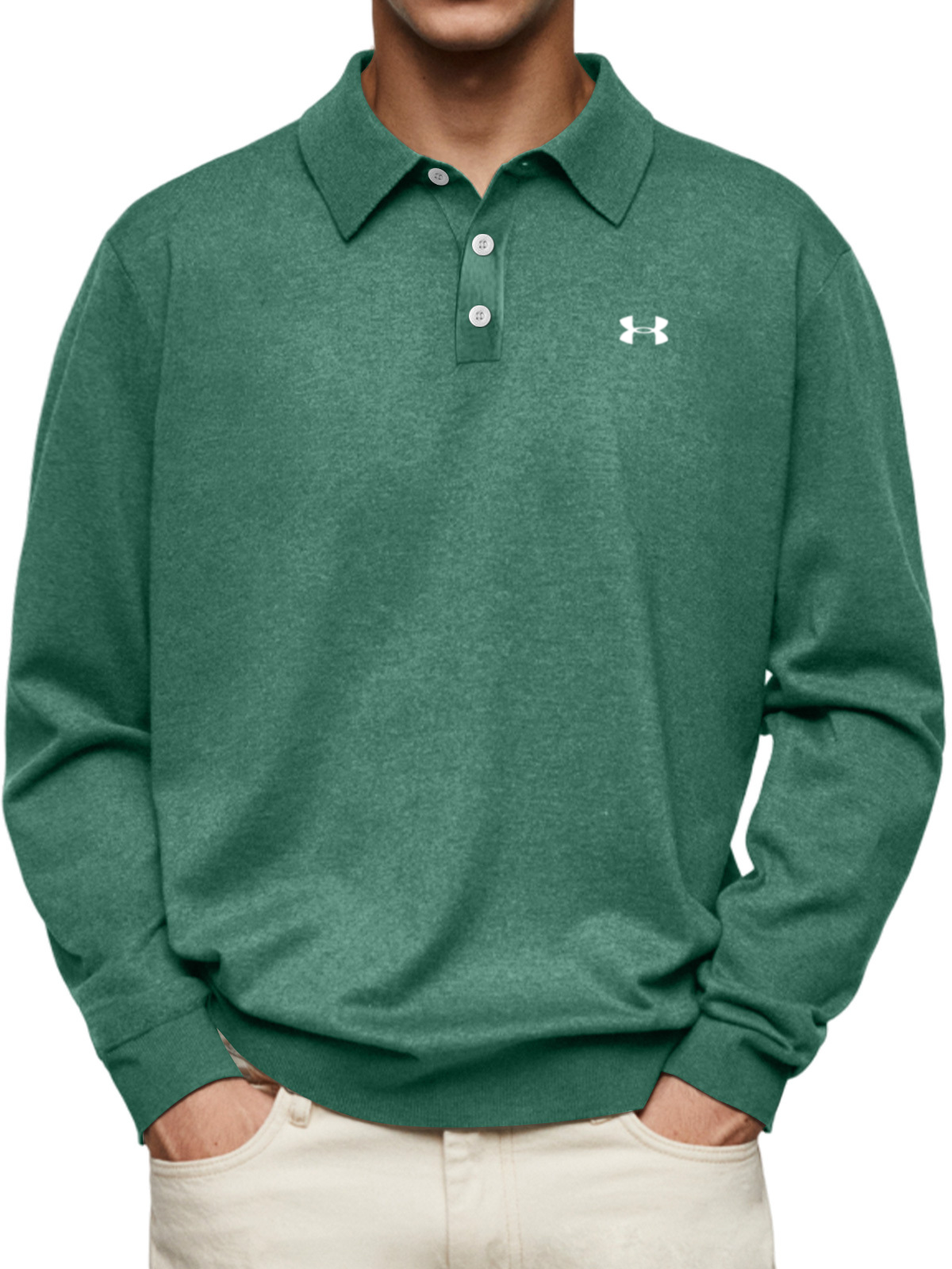 Men's Casual Comfortable Solid Color Lapel Long Sleeve Polo Shirt