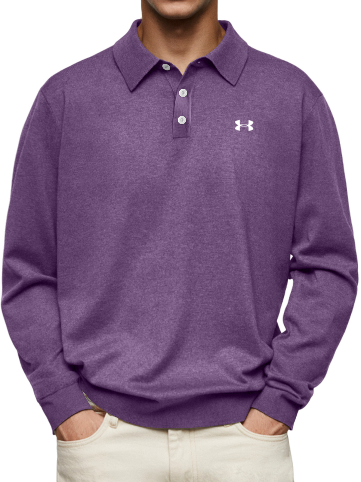 Men's Casual Comfortable Solid Color Lapel Long Sleeve Polo Shirt