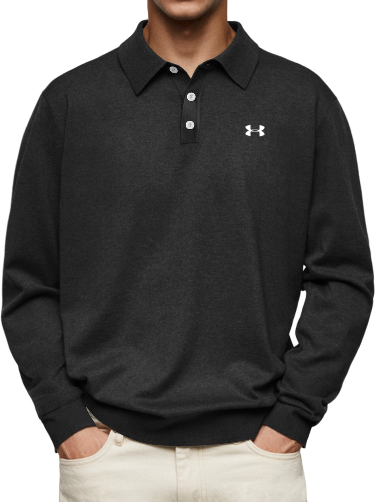 Men's Casual Comfortable Solid Color Lapel Long Sleeve Polo Shirt