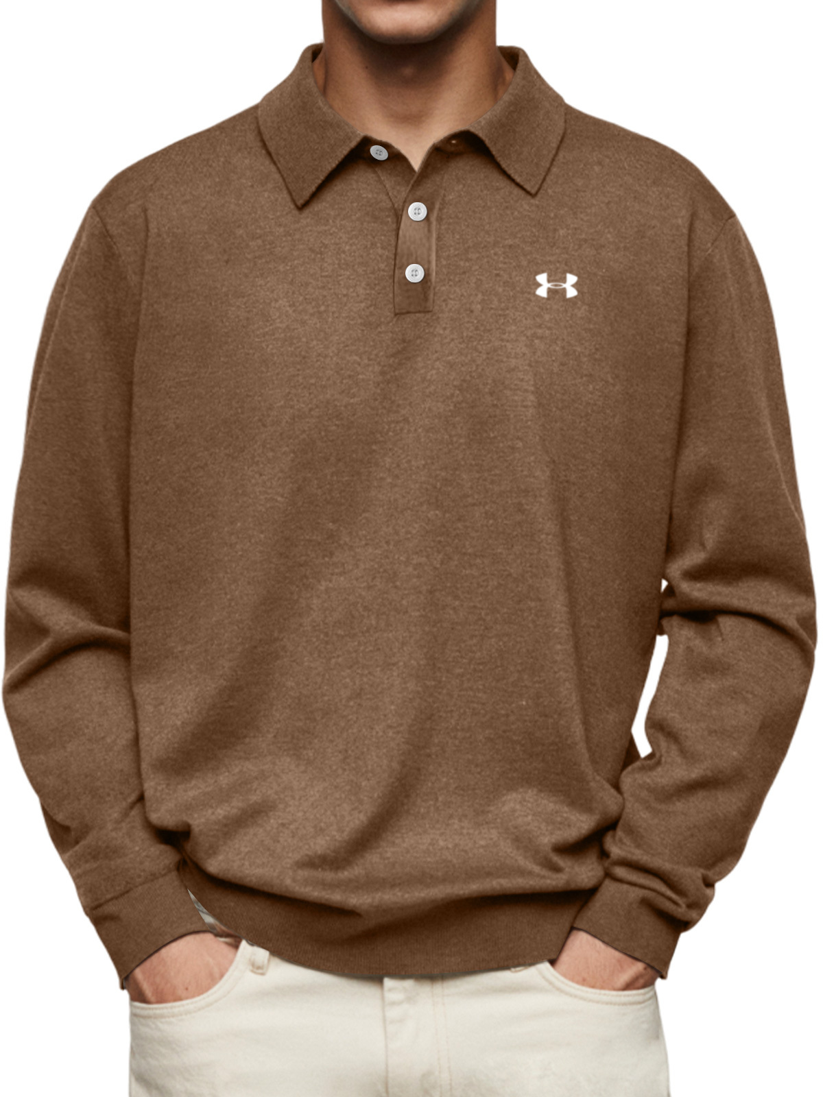 Men's Casual Comfortable Solid Color Lapel Long Sleeve Polo Shirt